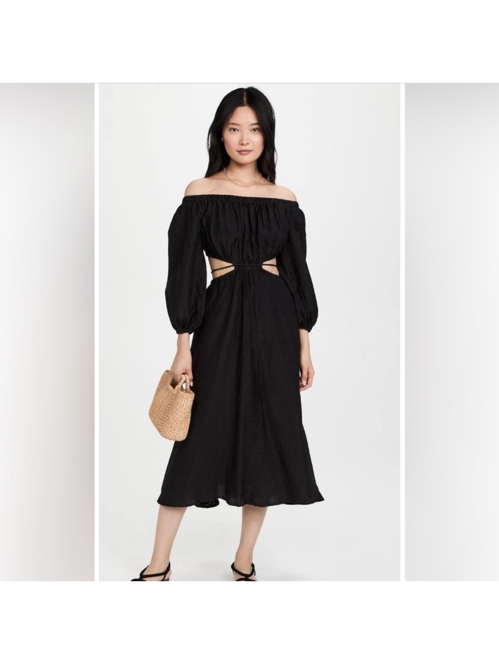 Astr Black Off-the-Shoulder Midi Dress with Waist Cutouts
